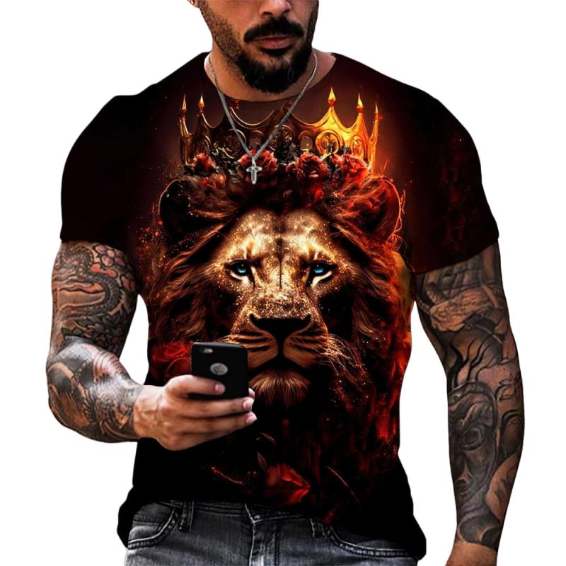 

Fashion Lion Leopard Graphic T-Shirt For Men Cool Animals 3D Printed Tees Summer Round Neck 5XL