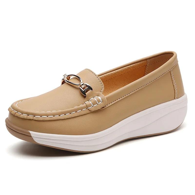 Genuine Leather Women's Shoes Spring Autumn Cow Tendon Sole Comfortable Flat Heel Leisure Style Pure Color Rubber Outsole Loafers