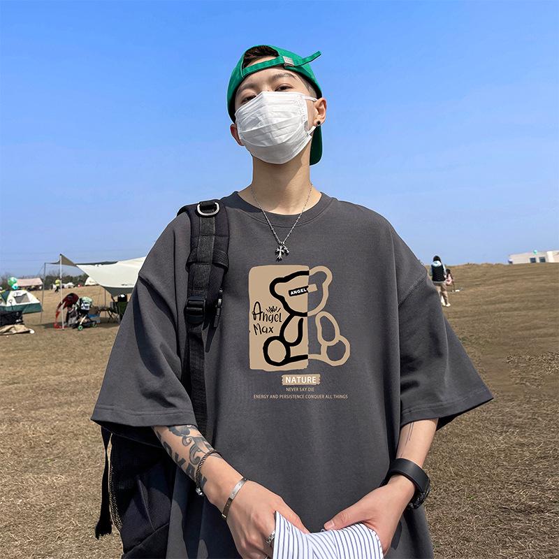 

American Retro Chic Loose Plus Size Short Sleeve T-Shirt for Men - Hong Kong Style Summer Trend. L