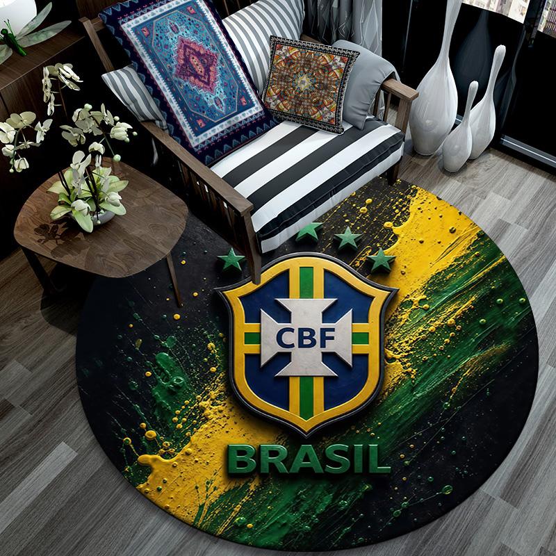 Brazil National Football Team2 Round Area Rug,Carpet Rug for Living Room Bedroom Sofa Playroom Decor,Non-slip Floor Mat