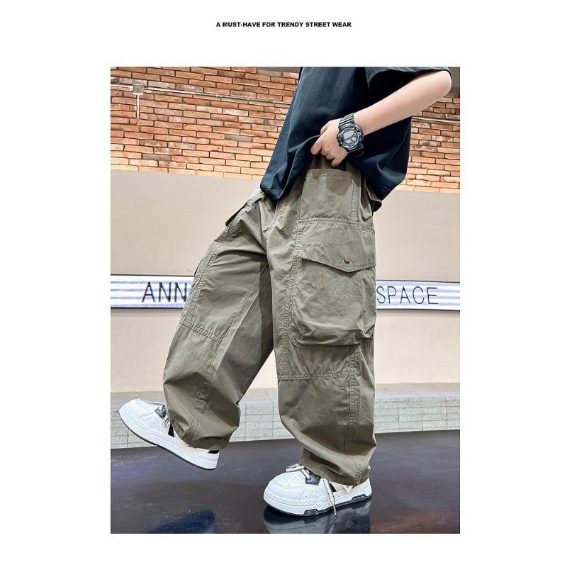 Boys Casual Loose Straight Wide Leg Thin Cargo Long Pants For Kids