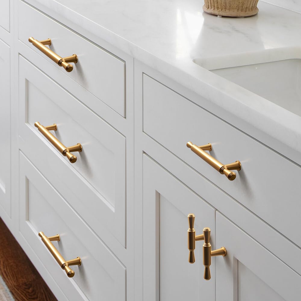 Cabinet Handles 128mm Aluminum Alloy Kitchen Drawer Pulls Gold Finish 10-Pack for Kitchen Cabinets and Furniture