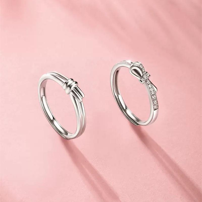 

High-End Bow Design Open Couple Rings - Simple Luxury for Women