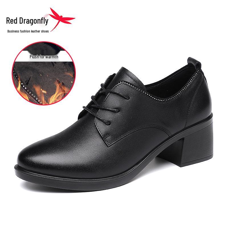 Red Dragonfly Women s Chunky Heel Leather Shoes - Spring 2025 British Style High Heels 40