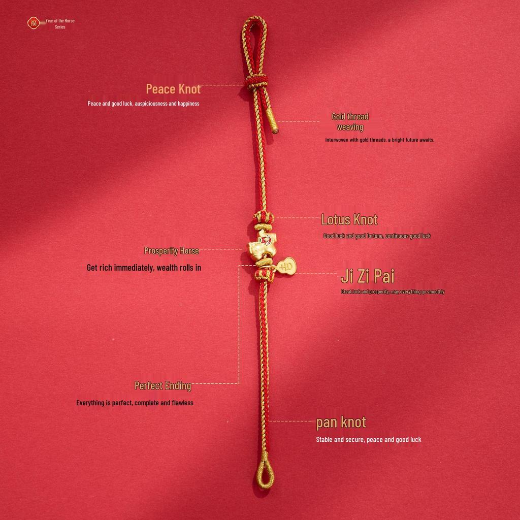 Chinese Zodiac Year of the Horse Handmade Red Rope Bracelet for Good Luck - Unisex Gift