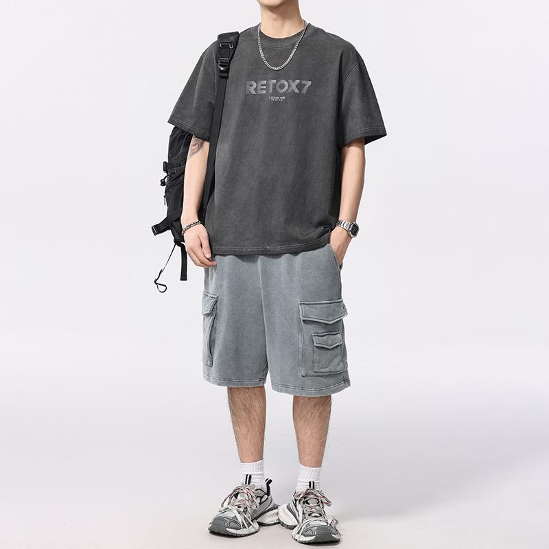 American-style Retro Heavy Short-sleeved T-shirt for Men s New American-style Half-sleeved T-shirt M