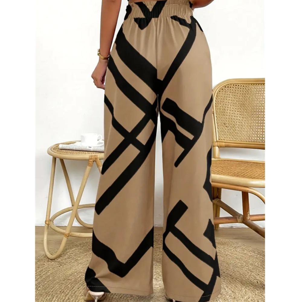 Wide Leg Pants for Women 2024 Fashion Striped Print Pantalones Spring Summer Casual Loose Lace Up Clothing