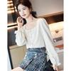 Demana Women's Elegant Embroidered Square Collar Blouse