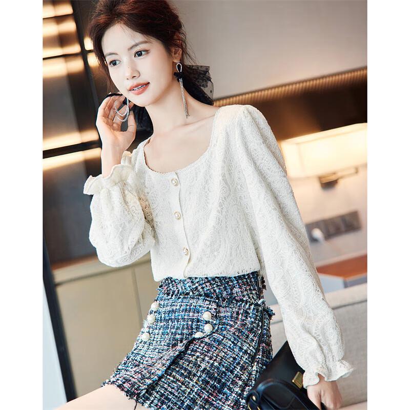 Demana Women's Elegant Embroidered Square Collar Blouse