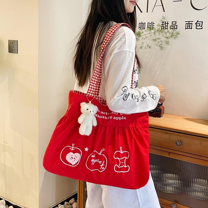 Cute versatile red casual new lazy wind tote bag large capacity shoulder bag