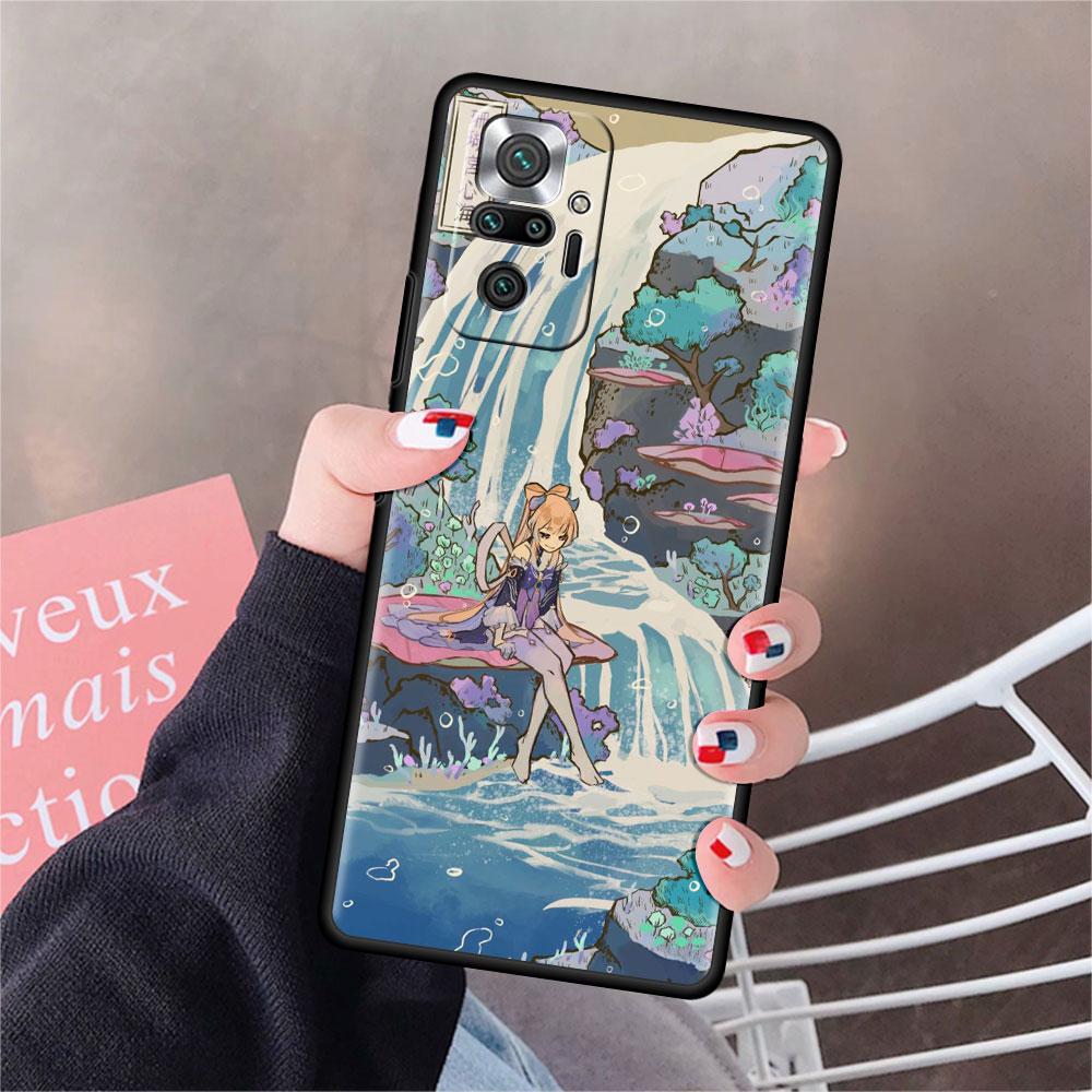 Luxury Black Phone Case For Xiaomi Redmi Note 11 10 9 8 7 Pro 9S 9A 9C 10s 8T K40 10C 10S Funda Cover Genshin Impact Beelzebul