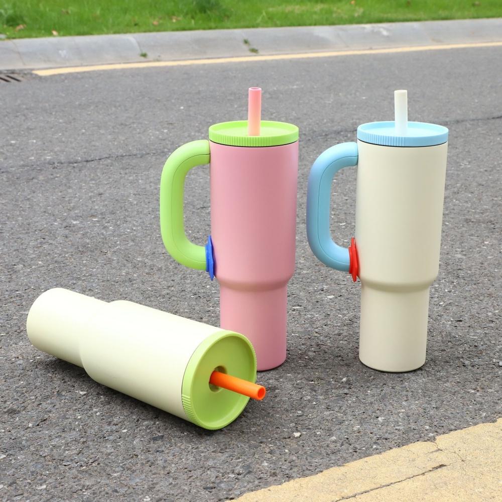 40oz 304 Stainless Steel Straw Insulated Ice Cup Large Capacity Thermal Mug Tumbler with Handle Stylish Insulated Coffee Cup