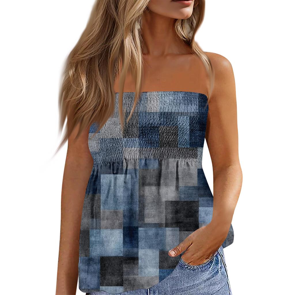 Modisches Sexyness Damen-T-Shirt-Top mit tiefem Rückenausschnitt, elastisch, Retro-Streifenmuster, trägerlos, figurbetont