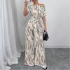 Women Off Shoulder Abstract Print Belted Wide Leg Elegant Jumpsuit
