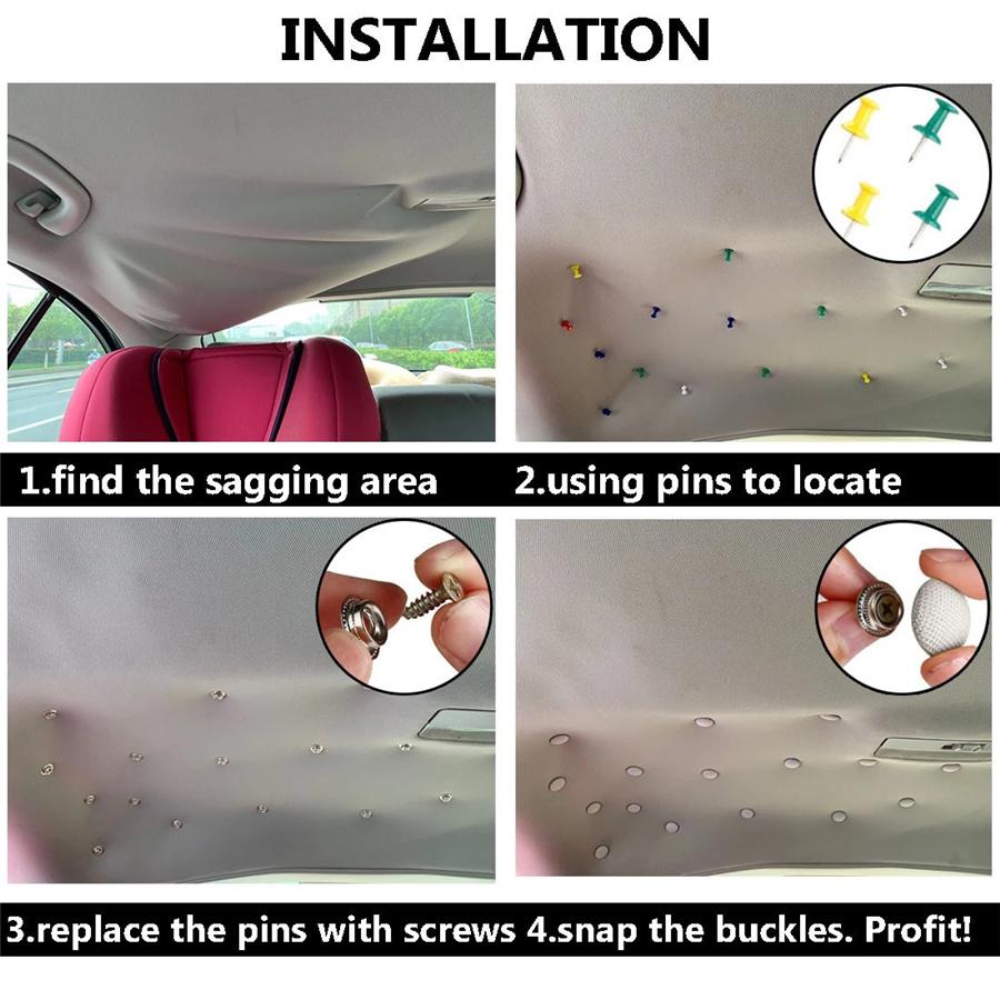60Pcs Beige Car Roof Headliner Ceiling Sagging Liner Repair Kit Snap Button Pin