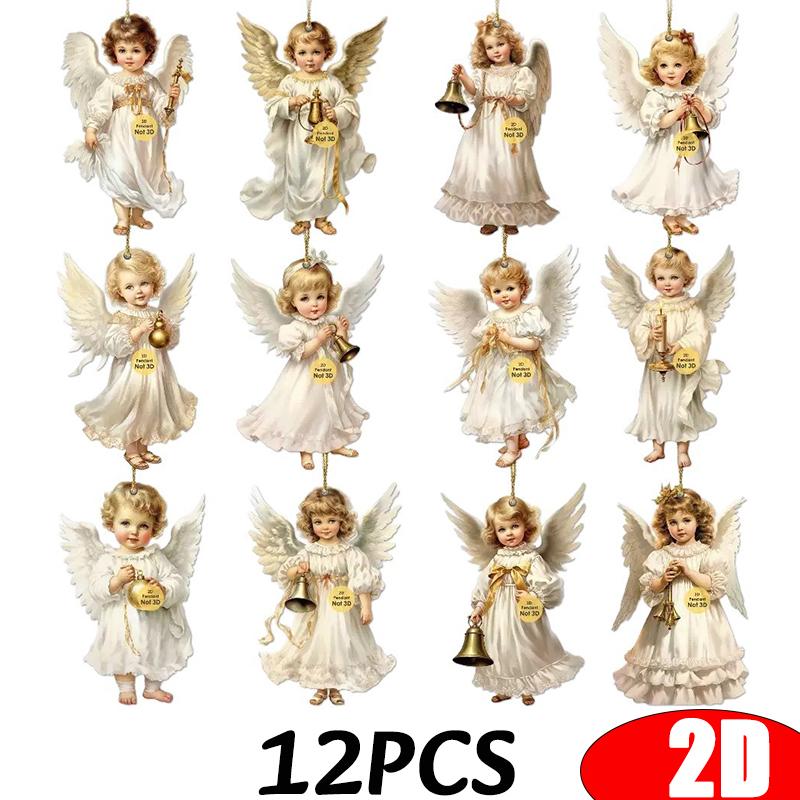 12/24 шт. 2D Набор елочных игрушек ручной работы «Ангел Виктории» Винтажные рождественские ангелы Деревянные подвески Подвески на елку Подарок Домашний фестивальный декор