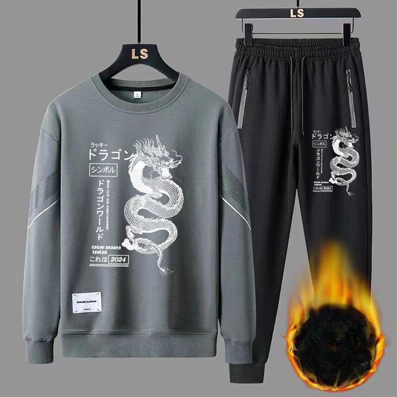 Spring and Autumn Men Tracksuit Casual Sportswear Couple Fashion Crewneck Hoodie Two-piece Set