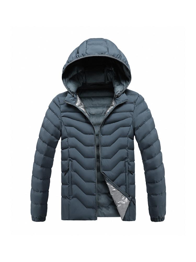 Winter Solid Colour Comfortable and Versatile Jacket Removable Cap Light Cotton Jacket Men's Models Padded Thickened Hooded Jacket Men