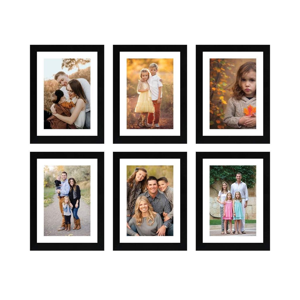Set Of 6 Photo Frames With Mount Paper (6 X 8 Inch - 6), Black, Wall Mount, Rectangular