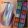 12 Colors Holographic Chrome Nail Powder Iridescent Mirror Metallic Glitter Dust Ultra Fine Nail Art Pigment Manicure Decoration