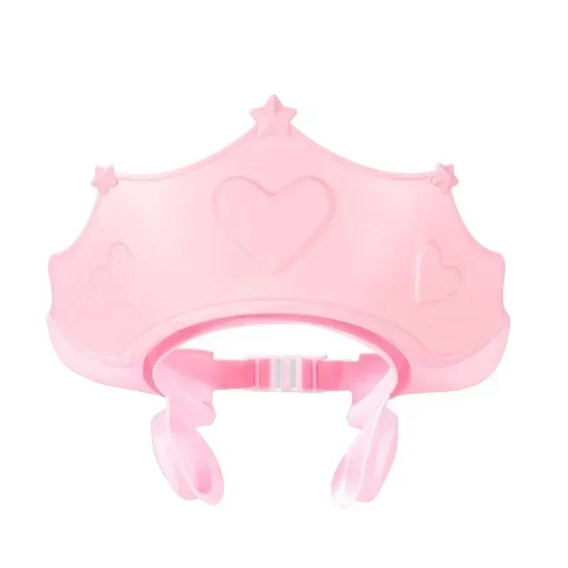 Adjustable Soft Rubber Waterproof Baby Shower Hat Kids Ear Protection Safe Children Shampoo Baby Bath Crown Pattern Baby Hat