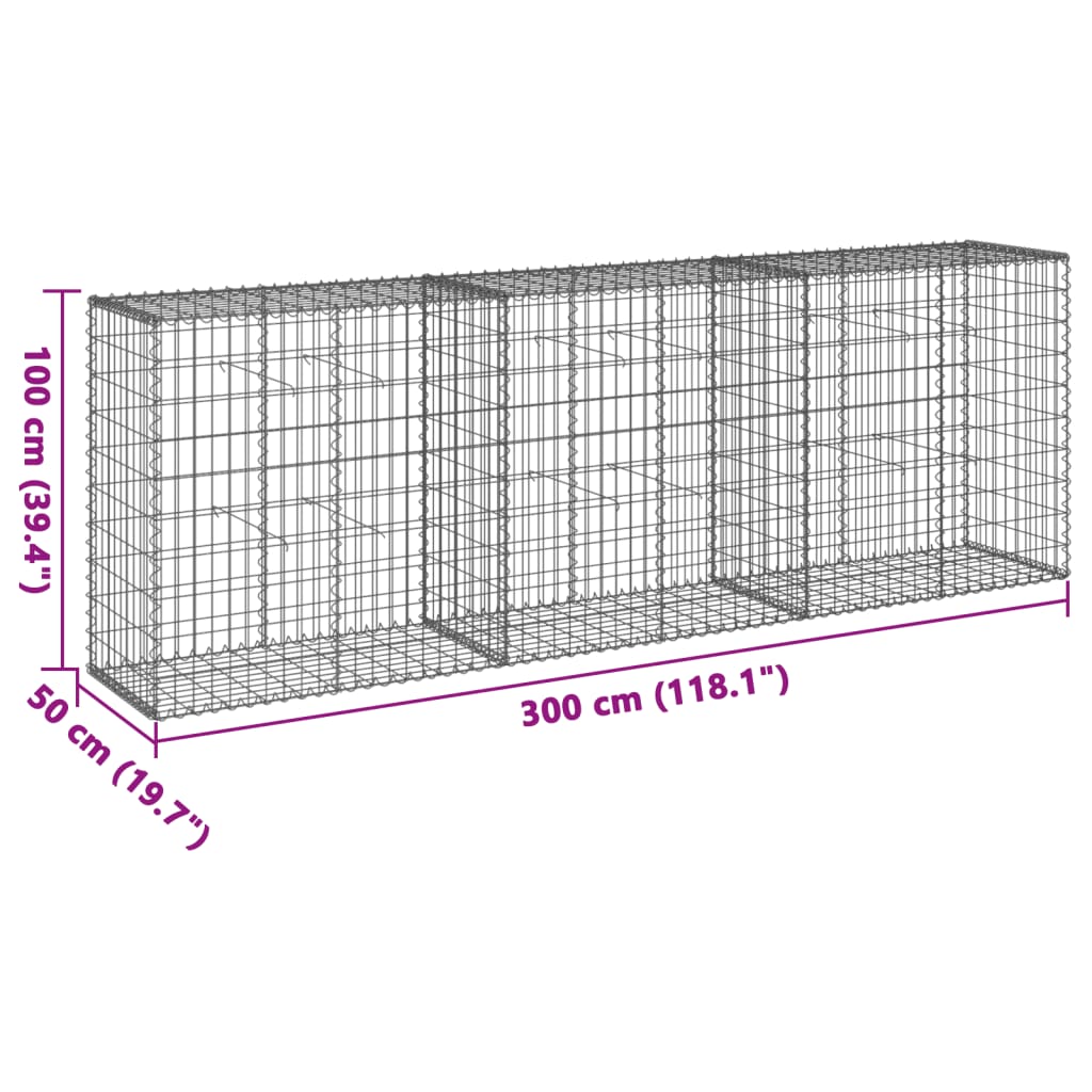 Gabion with Lid 300 X 50 X 100 Cm Galvanized Iron