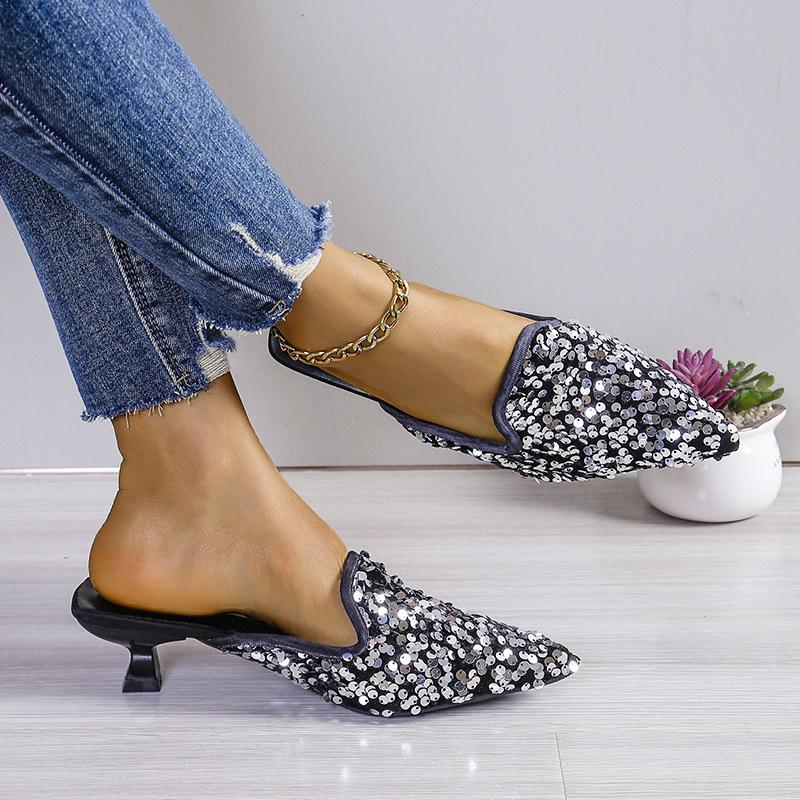 Baotou Half-slipper Women's Summer Sequined Shoes Elegant Fairy Casual Women's Cool Slippers