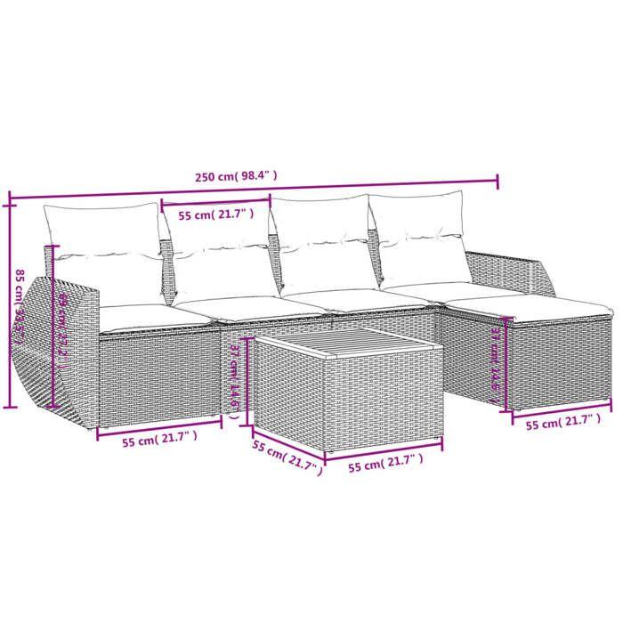VidaXL Garden Lounge Set with Cushions 6 Pcs, Patio Sofas, Patio Furniture Set, Outdoor Furniture, Black 3224977