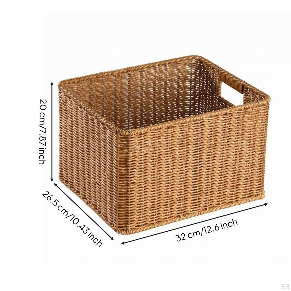 Cesto in Rattan con Apertura Superiore Manici Ritagliati Rettangolari Marrone Chiaro 35x26x18.5cm