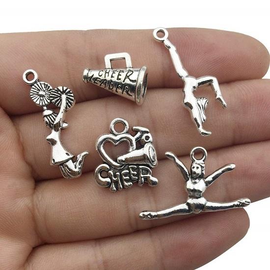50pcs Craft Supplies Antique Silver Cheerleader Charms Pendants Crafting, Jewelry Findings Making Accessory DIY Necklace Bracelet