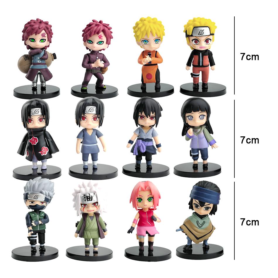12/24Pcs/Set Naruto Shippuden Anime Figures Hinata Sasuke Itachi Kakashi Gaara Figure Toys Q Version Action Figurine Model Dolls