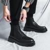 Stivali da Uomo Nuove Scarpe in Pelle a Punta Larga Autunno e Inverno Allacciatura Alta Suola Spessa Durevoli Europei Neri Taglie 38-44 Scarpe da Uomo