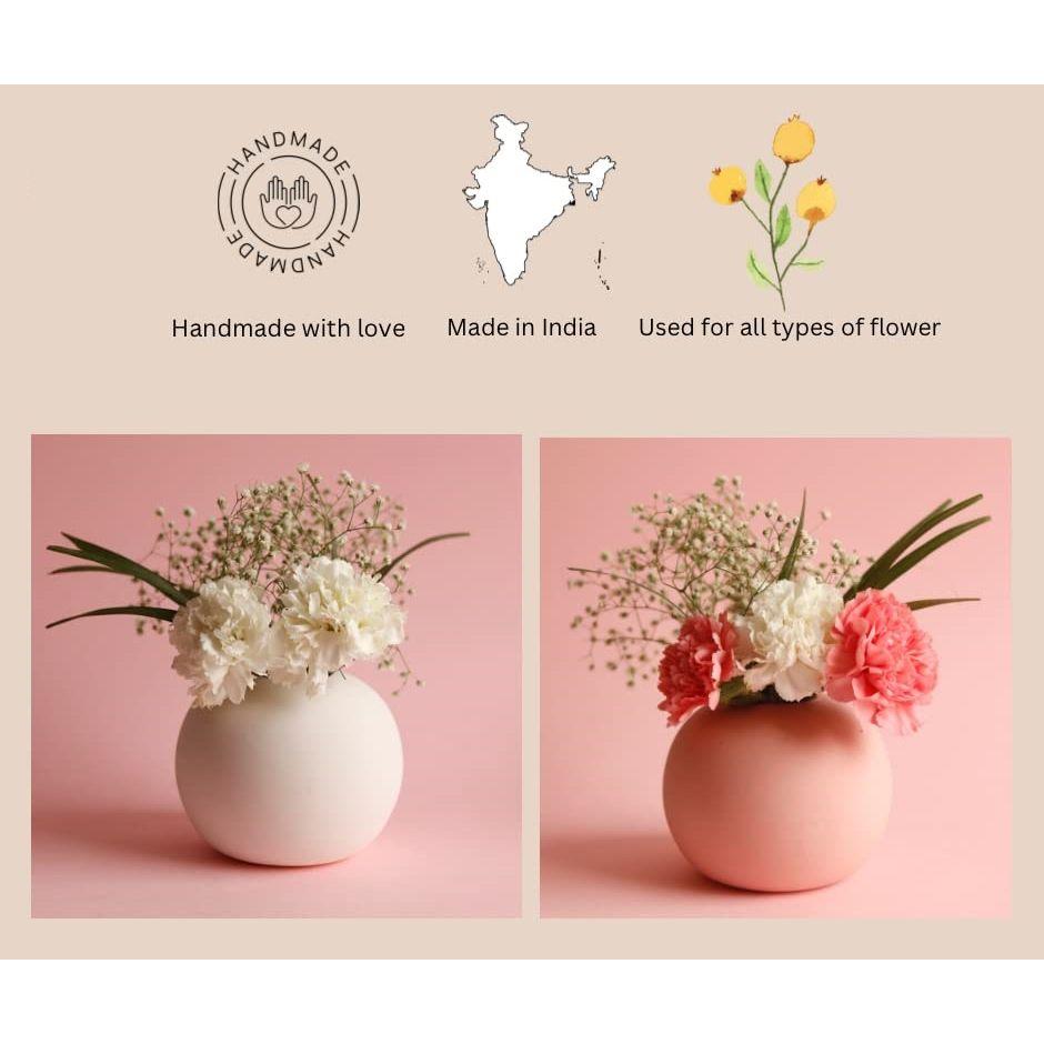Keramik Runde Vase | Blumenvase | Keramikvase | Rund Geformte Vase | Moderne Vase | Heimdeko Mittelstück | Deko-Element 5,5 Zoll (Weiß)