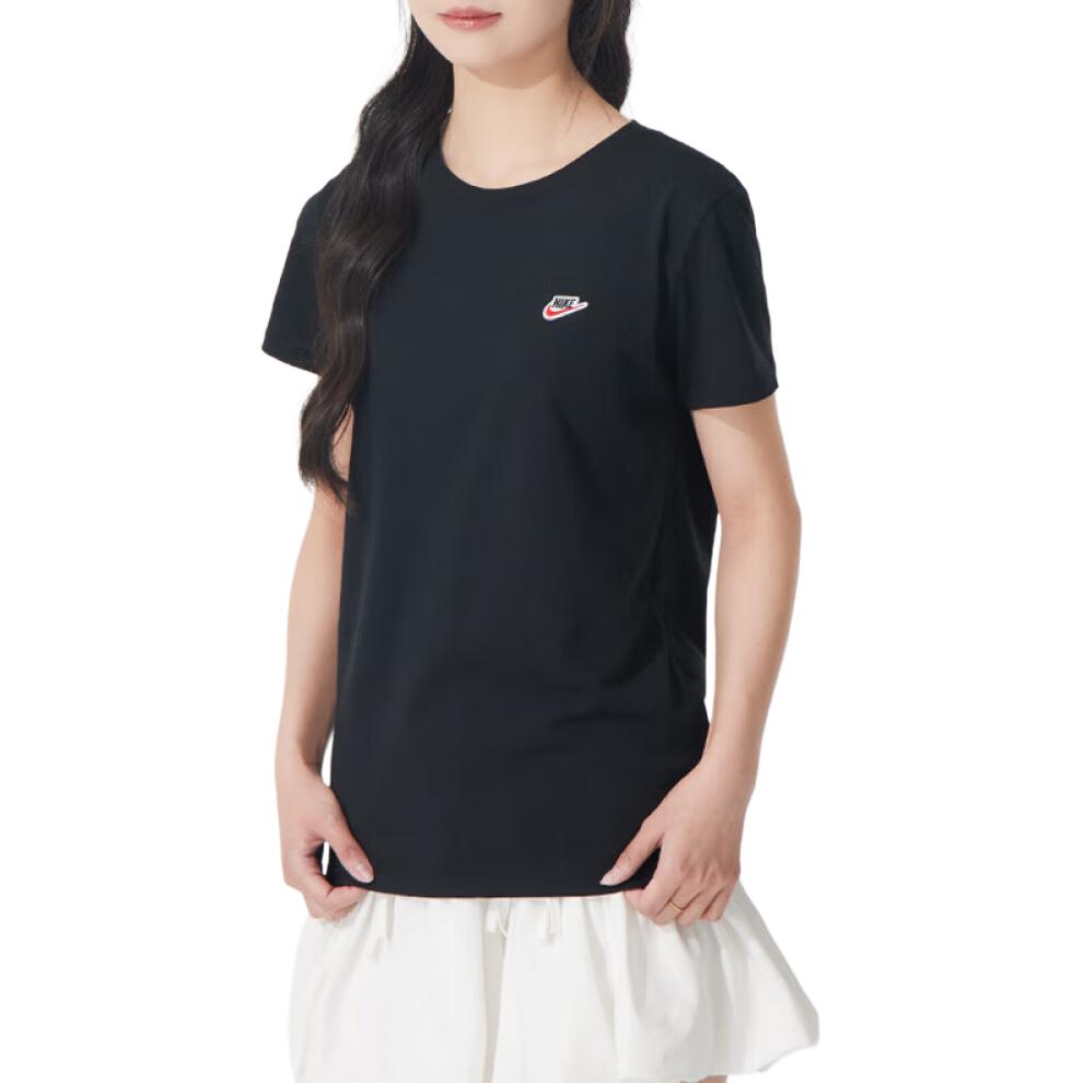 Nike חולצת טי קז'ואל נוחה, נושמת, עם צווארון עגול ושרוולים קצרים לנשים, צבע שחור DZ4681-010