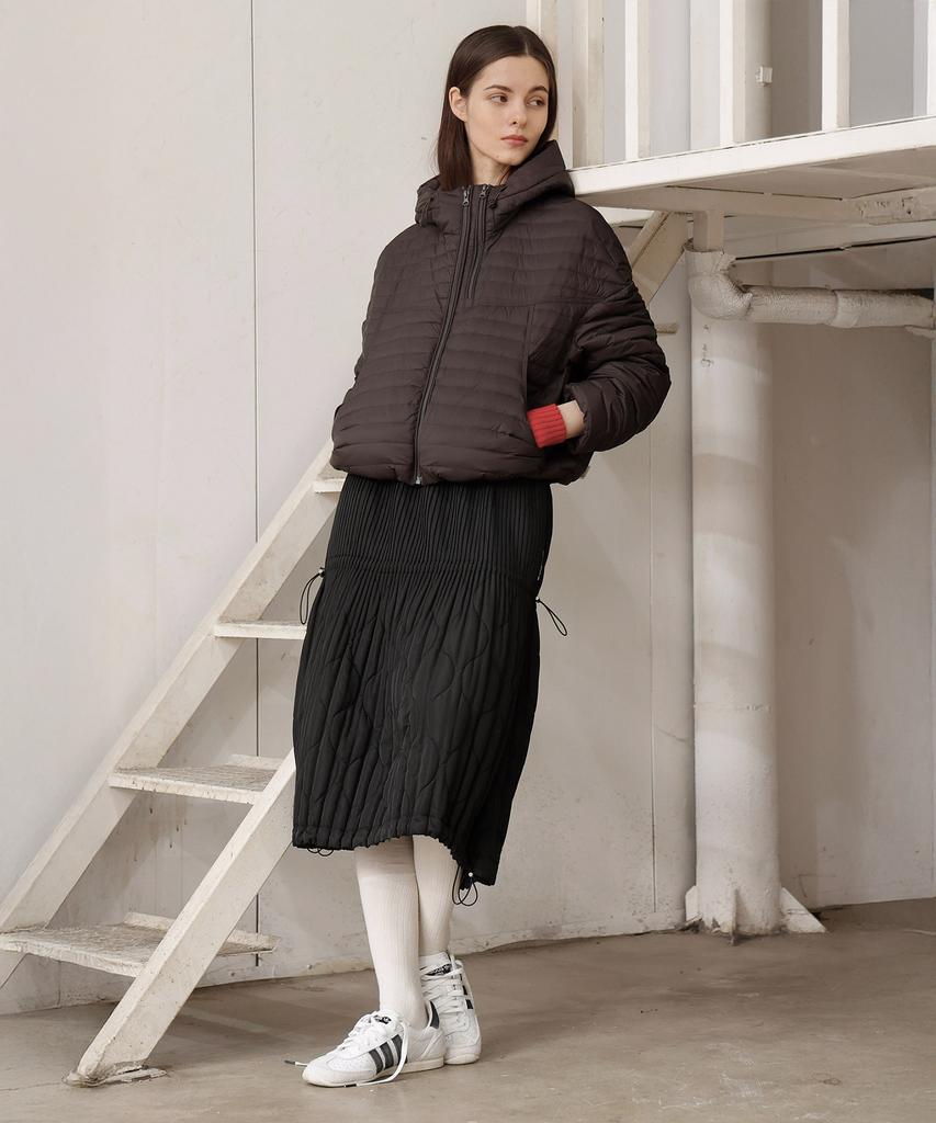Waiowai Middle String Quilted Elastic Skirt_Black