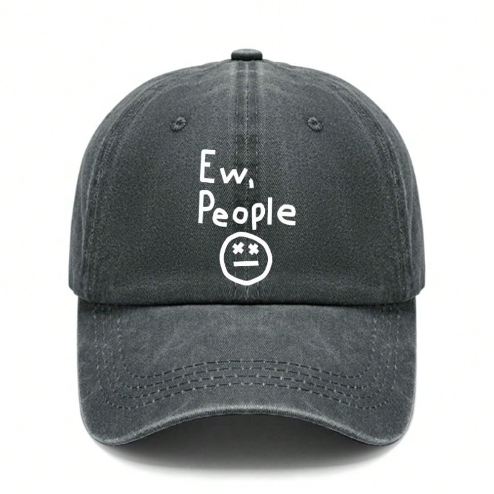 Funny Baseball Cap - Letter Ew, People Print Adjustable Breathable Casual Streetwear Baseball Hat For Men Women, Dad Hat, Trucker Hat чёрный