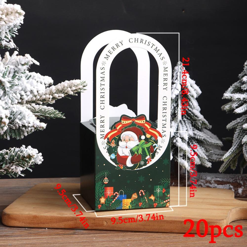 20pcs Christmas Gift Boxes Christmas Santa Treat Boxes with Handle Paper Party Favor Boxes Folden Storage Box for DIY Decor Family Gatherings