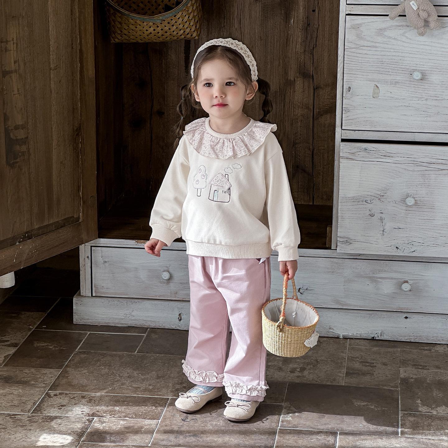 2026 Spring Korean Style Ruffle Hoodie Set for Baby Girls – Long Sleeve Two-Piece Outfit 100 cm кремовый/белый