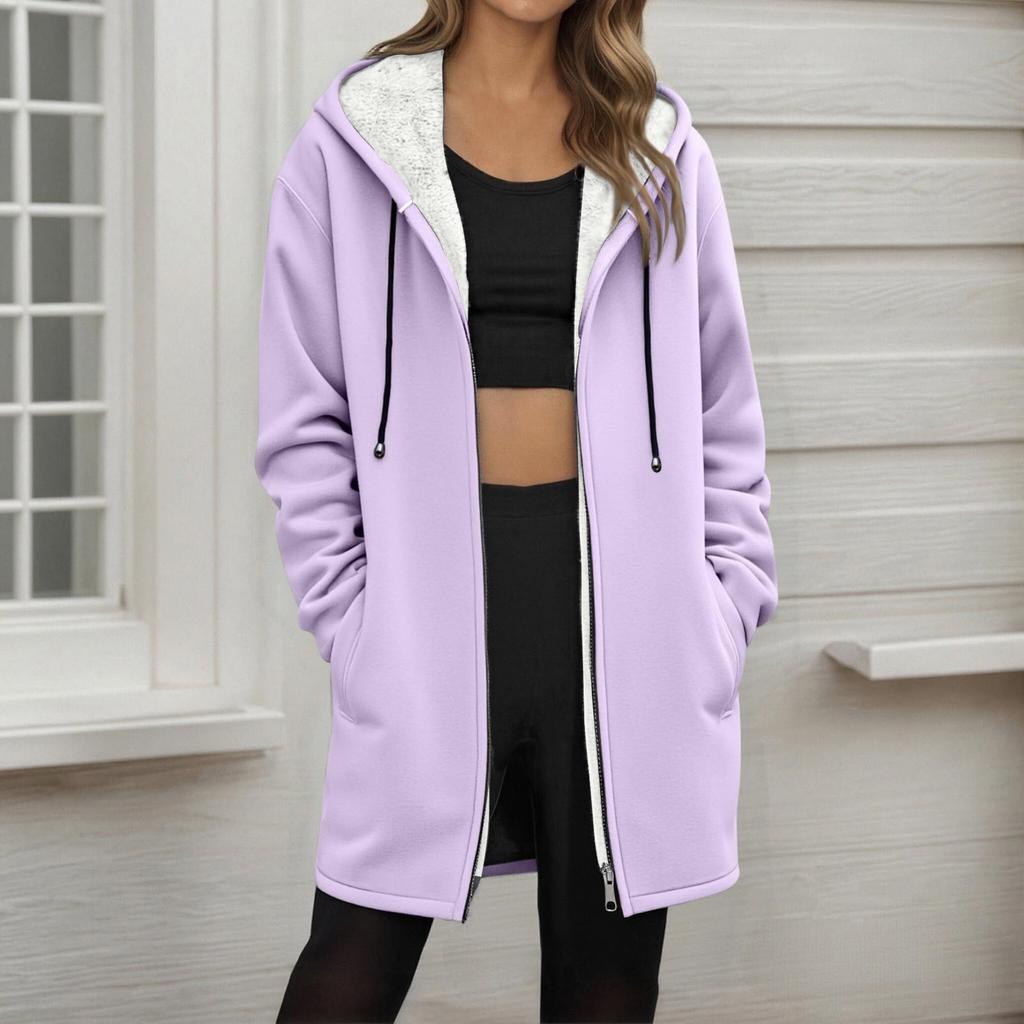 Women's Fashionable Loose Zipper Cardigan With Fleece Hoodie