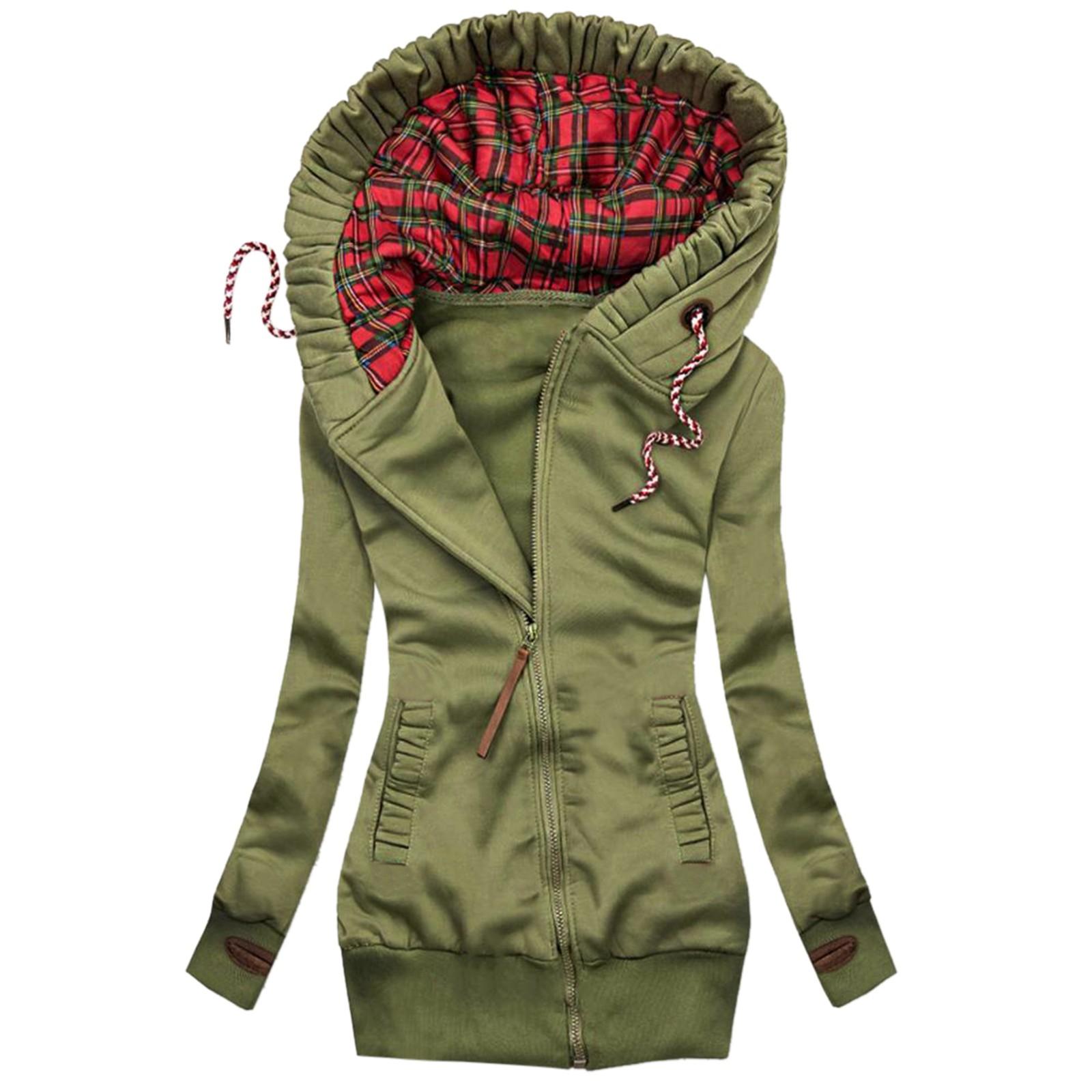 Женская модная клетчатая куртка с принтом и карманом на молнии, пальто с длинным рукавом XXXL зелёный