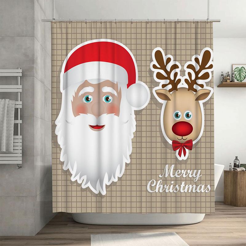TU Christmas Shower Curtain Merry Christmas Bathroom Decor Festive Holiday Backdrop Santa Claus Pattern Waterproof Home Decor Gi 90x180cm35x71in