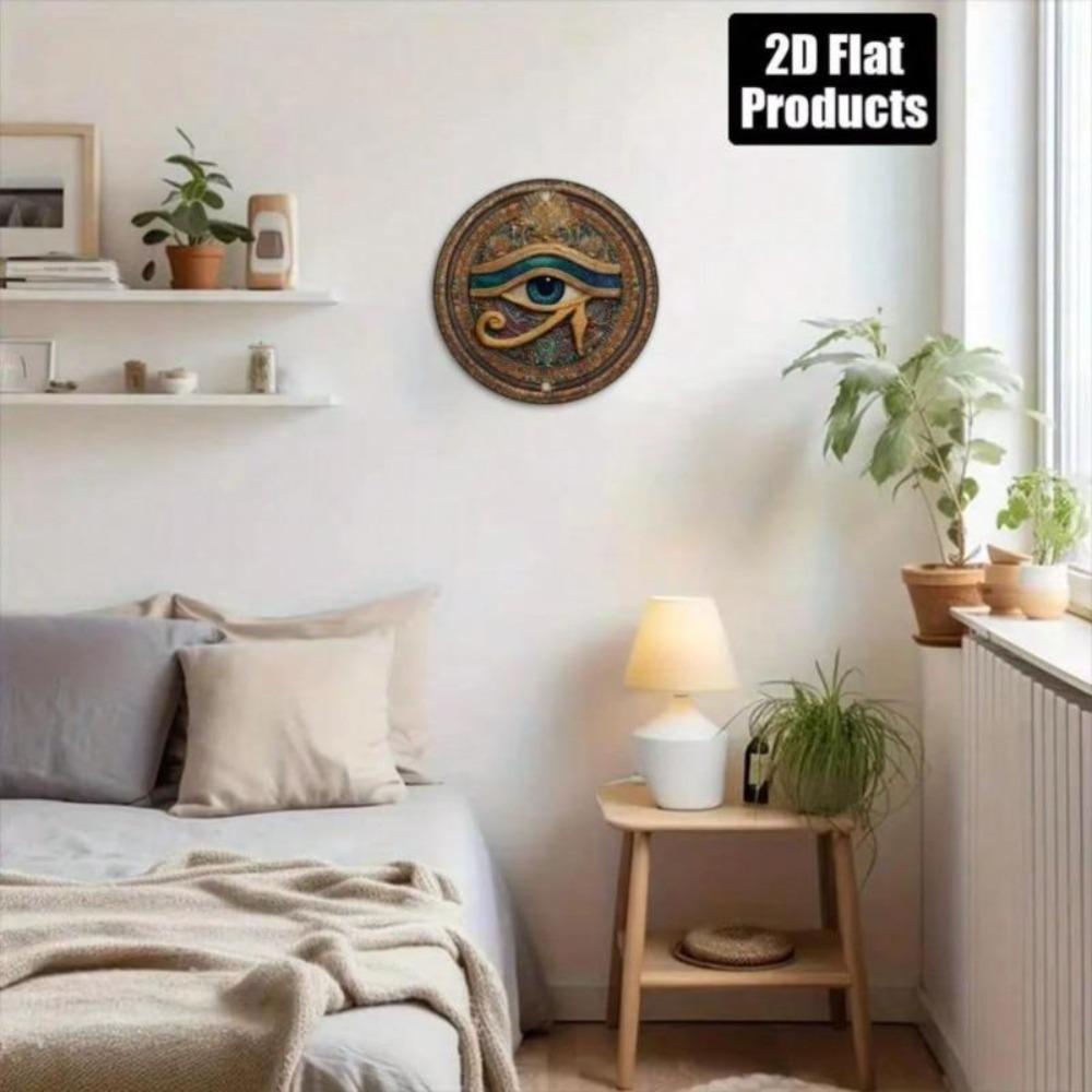 Occhio di Horus Arte da Parete Egiziano in Metallo Blu Azzurro Oro Placca Protettiva