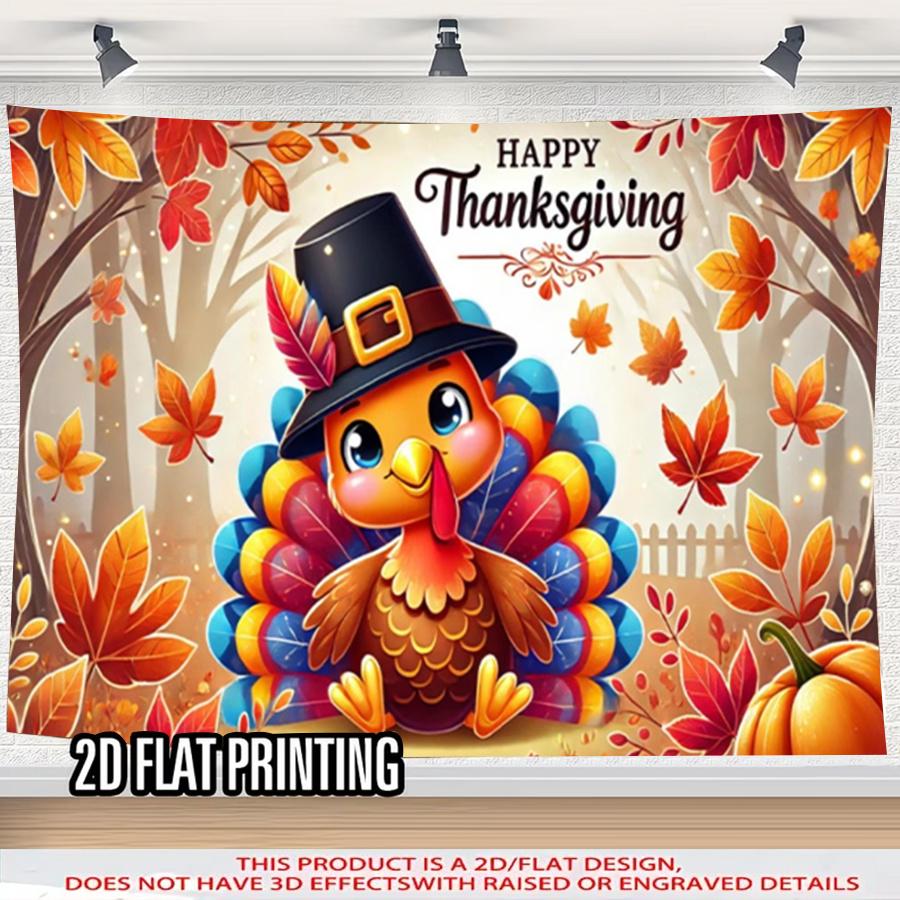 A 2D flat Thanksgiving-themed decorative banner made of polyester, featuring high-definition turkey patternzyc