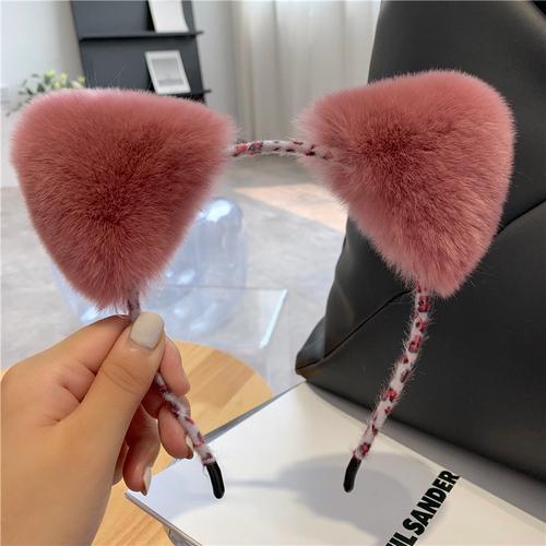 

обруч для волос женский кроличий мех кошачьи уши украшение для волос милый плюшевый головной убор заколка для девочек повязка на голову puce