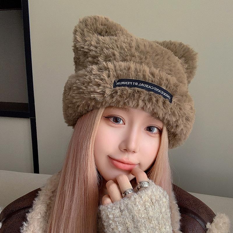 

Шапка Женская Осенне-зимняя Уличная Велосипедная Новая Медвежьи Ушки Милая и Сладкая Вязаная Однотонная Теплая Шапка-пуловер One Size