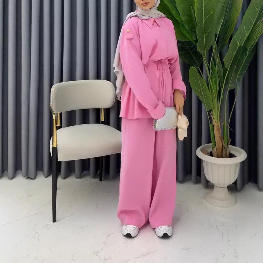 2025 Fall Women’s Draped Long Sleeve Shirt and High Waist Tie-Up Pants Set