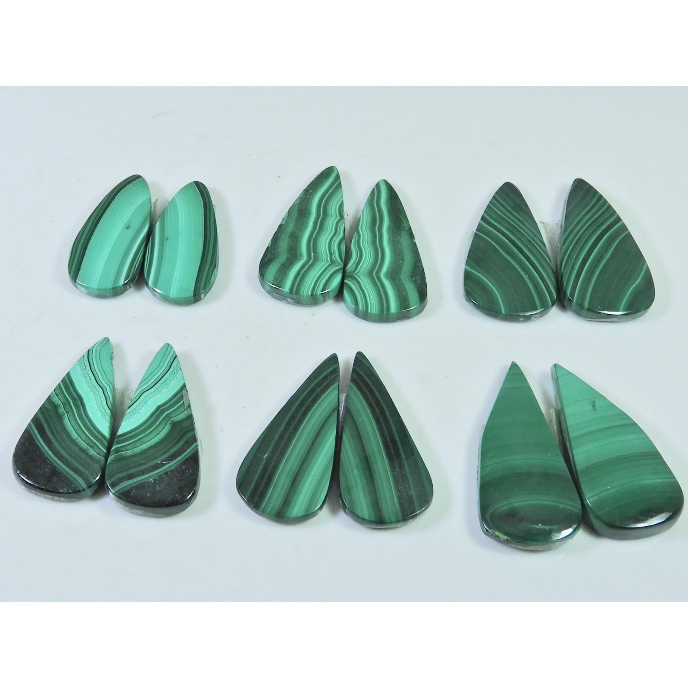 

164Cts.Natural Green Malachite Matched Pair Pear Cabochon Gemstone 6Pair Lot C-409