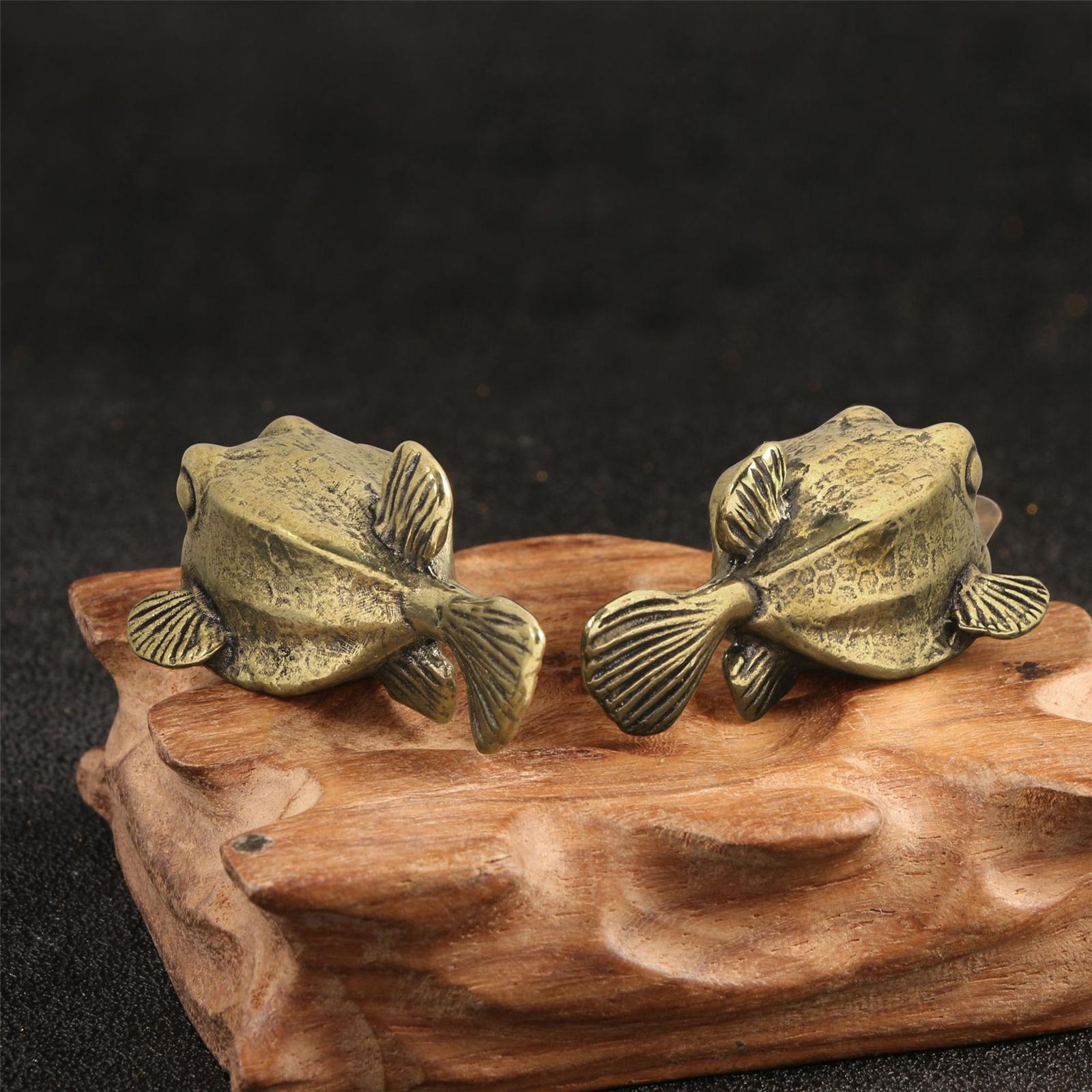 Unique Look Brasses Pufferfishes Decorative Handmade Ornaments for Retros Home Decoration in Study or Lounges