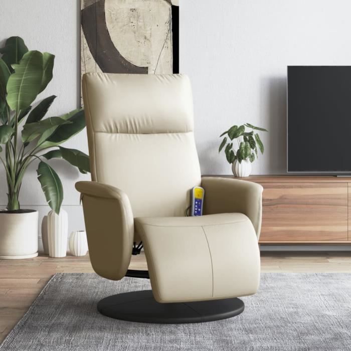 VidaXL Recliner Massage Chair and Footrest Cream Faux Leather 356553