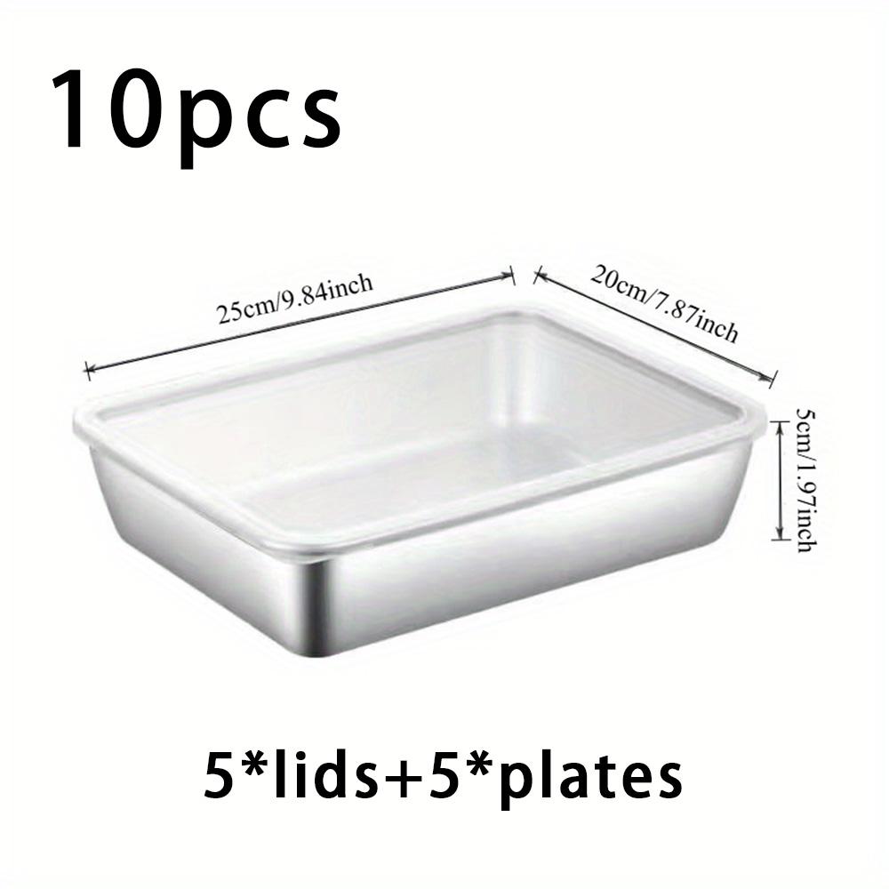 

10PCS towel tray, stainless steel food storage container, with transparent lid, microwave usable, flip design, square, stackable серебряный